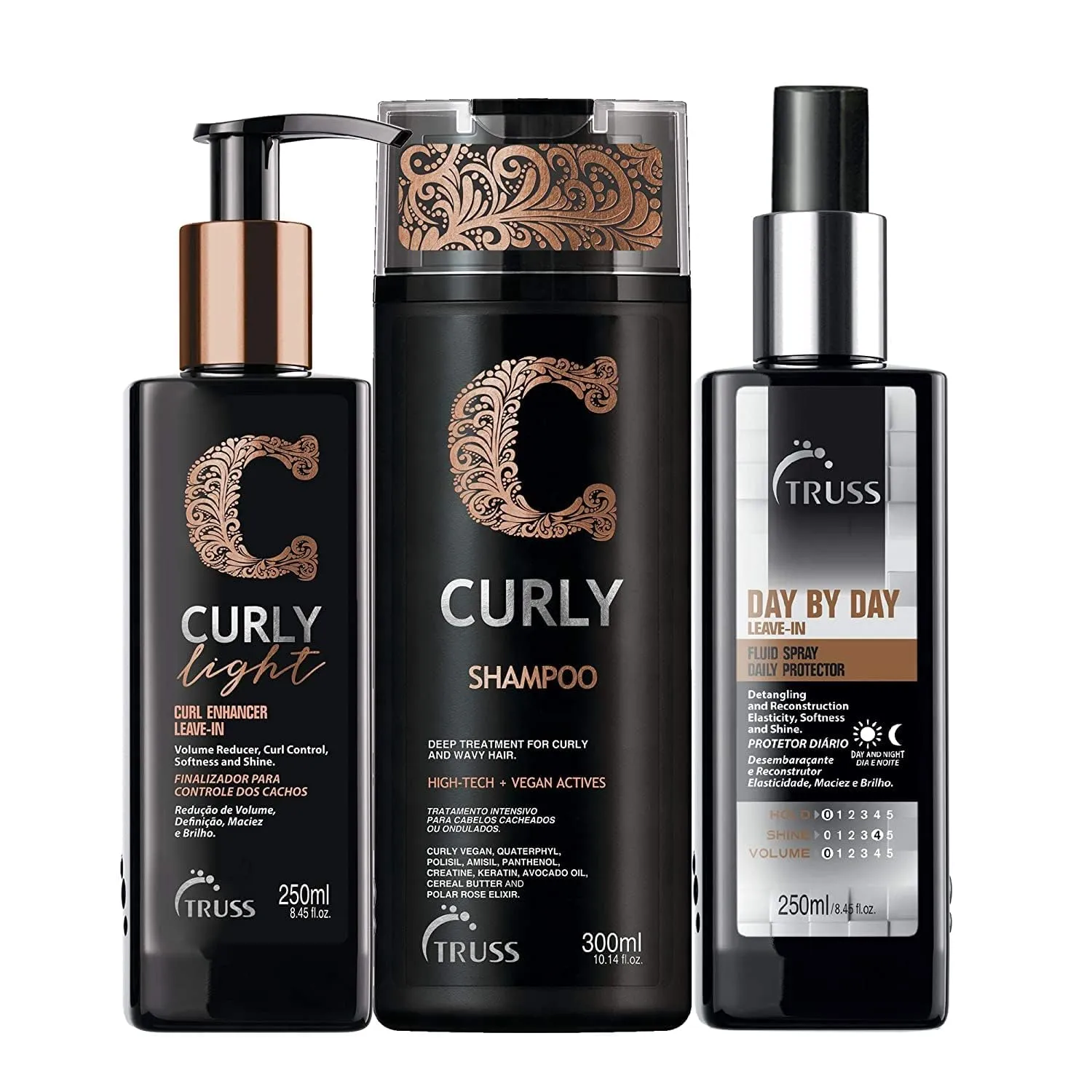 Truss Curly Light Hair Cream Bundle with Curly Shampoo and Day By Day Heat Protectant Spray
