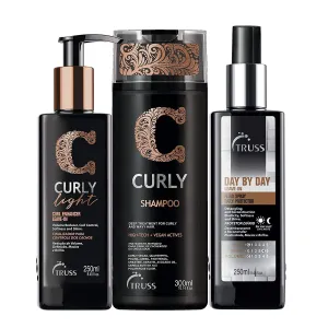 Truss Curly Light Hair Cream Bundle with Curly Shampoo and Day By Day Heat Protectant Spray