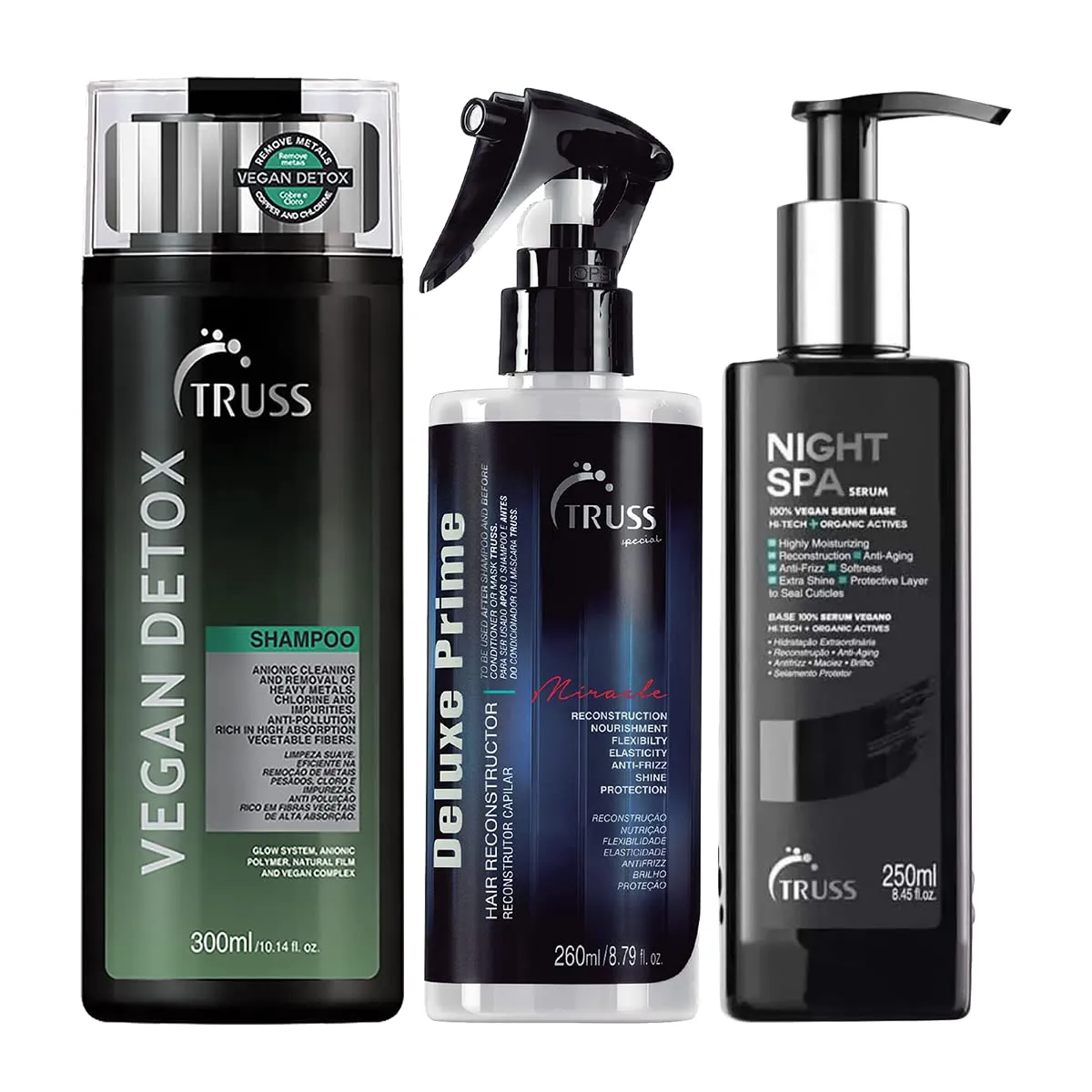TRUSS Vegan Detox Shampoo Bundle with Deluxe Prime Hair Treatment and Night Spa Hair Serum