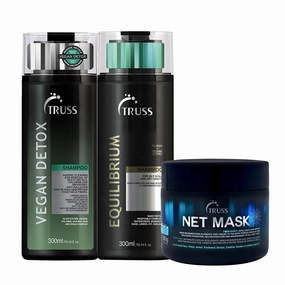 TRUSS Vegan Detox Shampoo Bundle with Equilibrium Shampoo for Oily Hair and Net Hair Mask Anti Frizz Intensive Repair