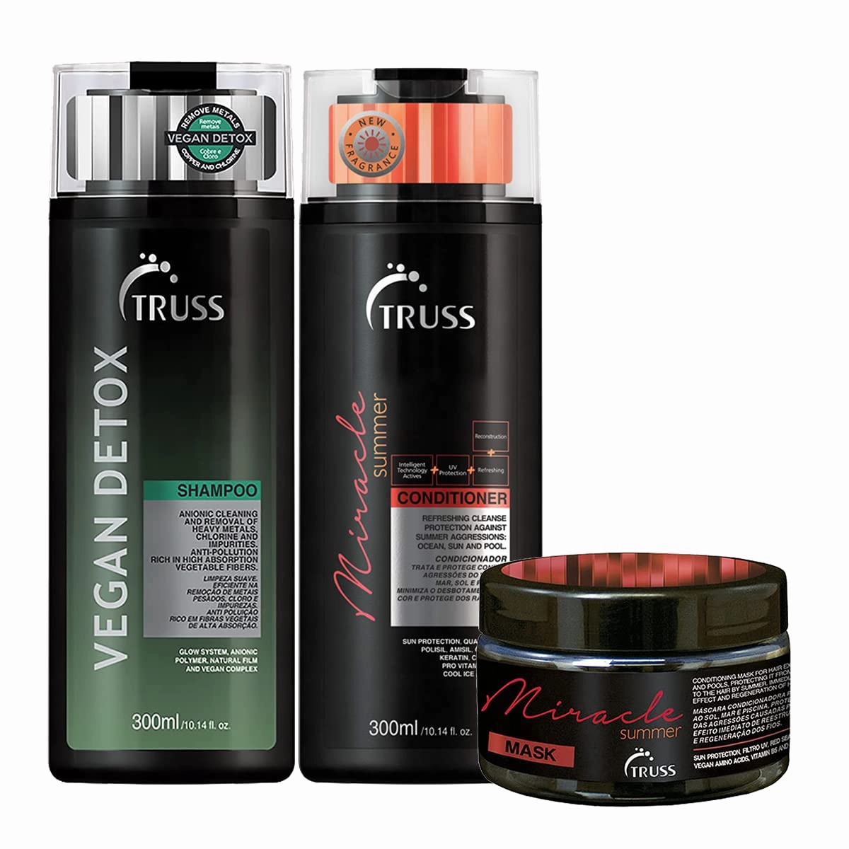 TRUSS Vegan Detox Shampoo Bundle with Miracle Summer Conditioner for UV Protection and Miracle Summer Mask