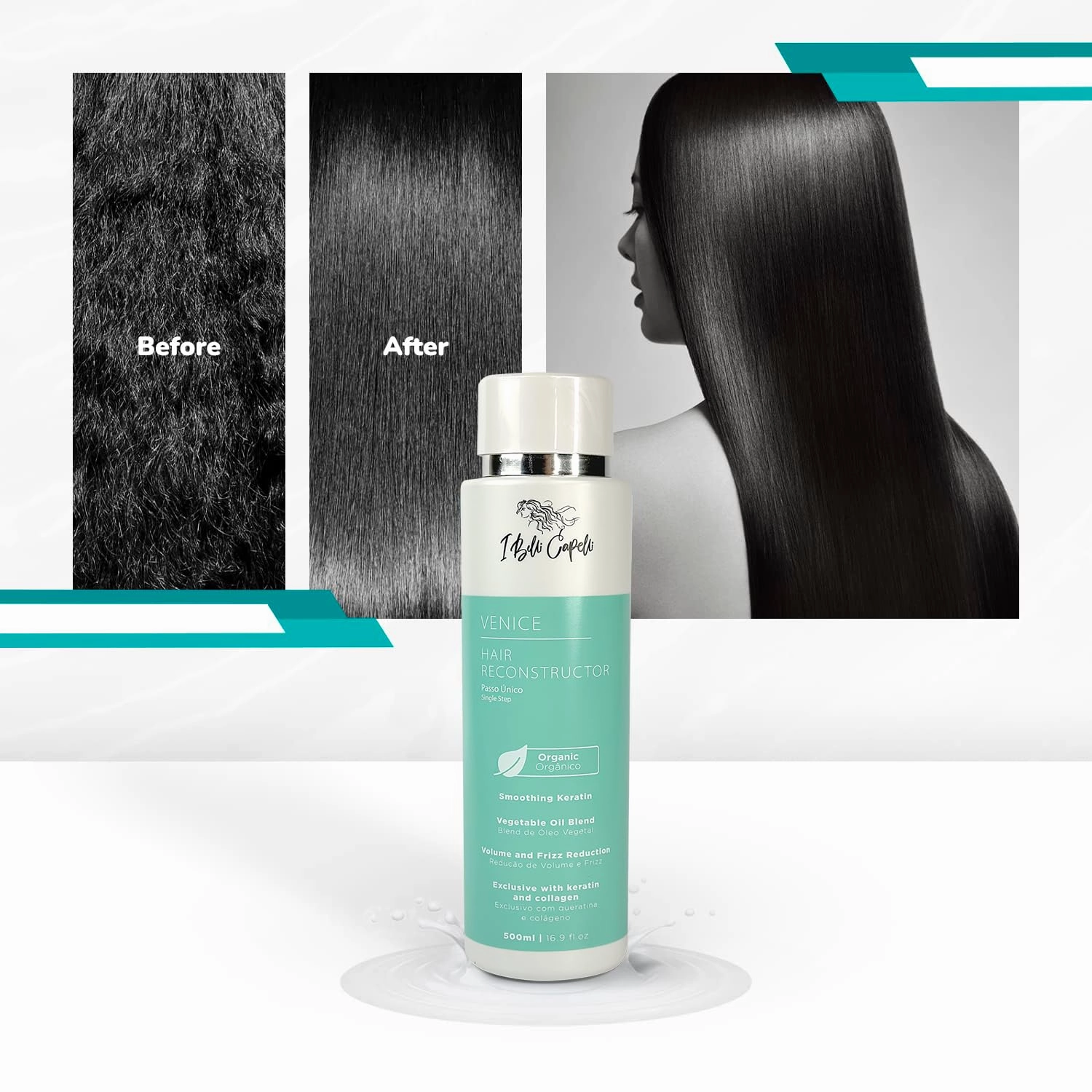 Venice Organic Keratin Hair Treatment Straightening, Smoothing Keratin 16.9 fl.oz   Deep Cleansing Shampoo 10 fl.oz- keratina Organica Sin Formol Para Alisar el Pelo - Complete Set