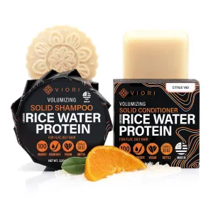Viori Citrus Yao Shampoo and Conditioner Bar Set Made with Rice Water - Handcrafted Sulfate Free Shampoo and Conditioner