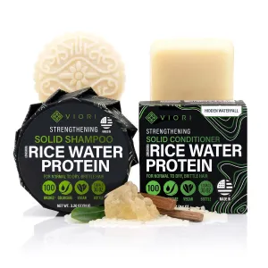 Viori Hidden Waterfall Shampoo and Conditioner Bar Set Made with Rice Water - Handcrafted Sulfate Free Shampoo and Conditioner