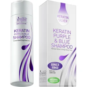 VITAMINS hair cosmetics Keratin Purple Toning Shampoo - Violet Blue Brassiness Toner for Bleached Icy Blonde Platinum Silver White Grey Ash Gray or Colored Dry Damaged Brassy Hair