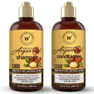 WOW Skin Science Moroccan Argan Oil Shampoo and Conditioner Set - Moroccan Oil Shampoo & Conditioner Set Sulfate & Paraben Free - Shampoo & Conditioner Set for All Hair Types
