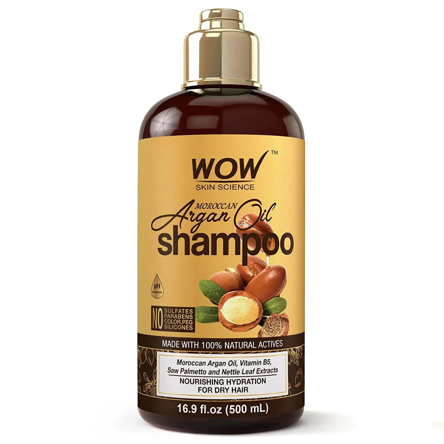 WOW Skin Science Moroccan Argan Oil Shampoo - Sulfate Free Moisturizing Shampoo for Dry, Damaged Hair - For Women & Men
