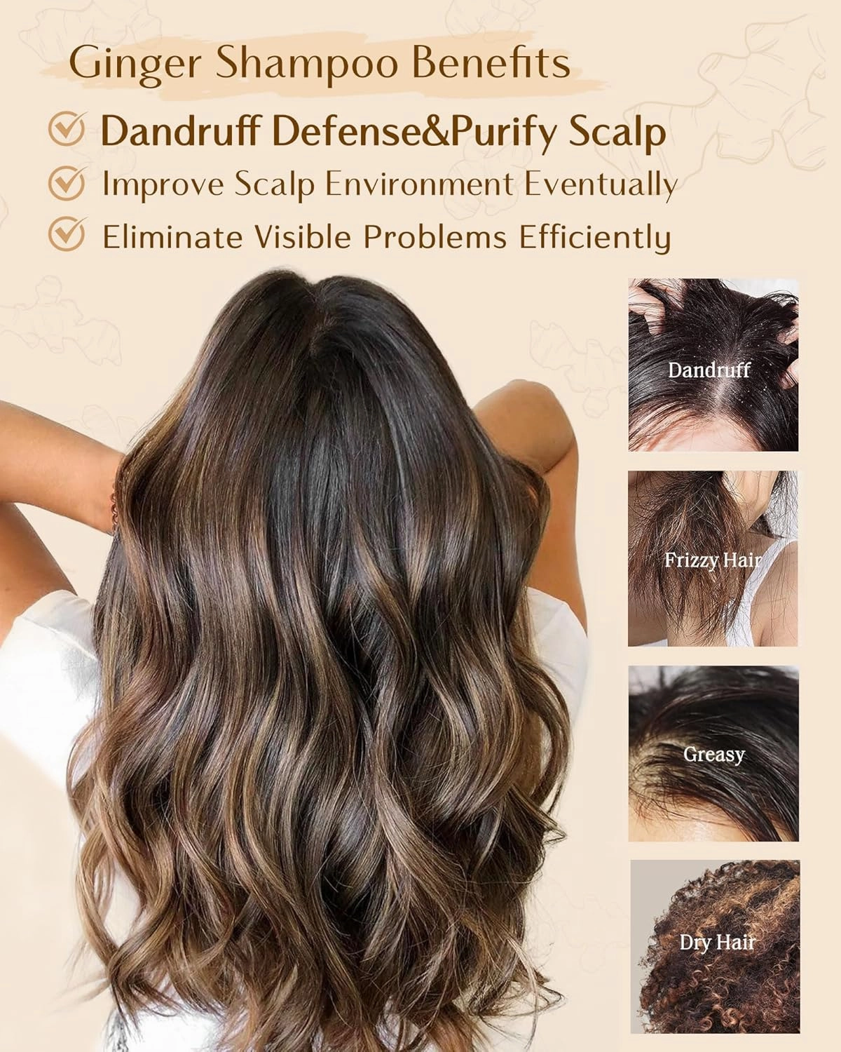 Yanibest Ginger Anti Dandruff Shampoo, Organic, Improves Scalp, Strengthens Hair, Itch-Free, For All Hair Types