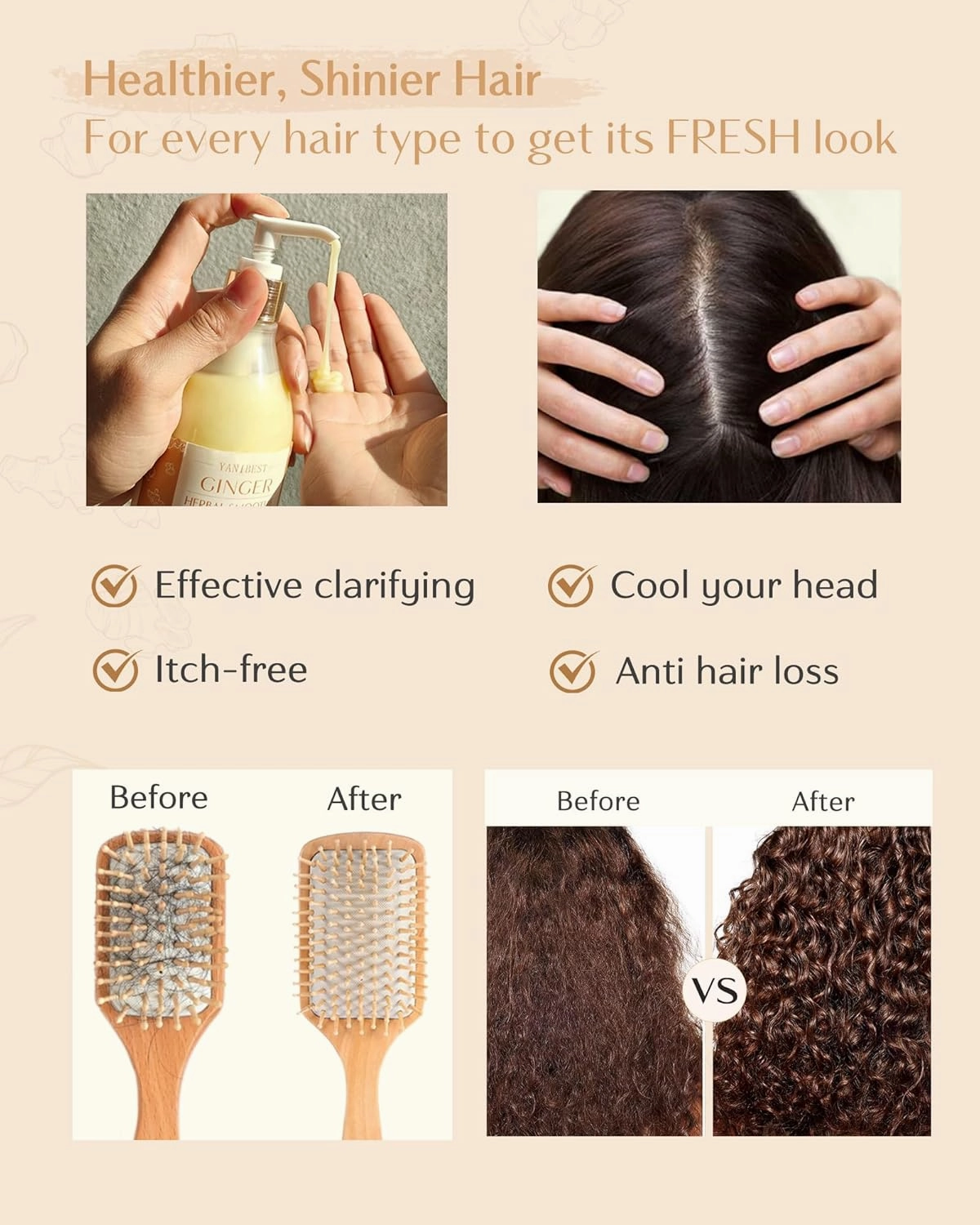 Yanibest Ginger Anti Dandruff Shampoo, Organic, Improves Scalp, Strengthens Hair, Itch-Free, For All Hair Types