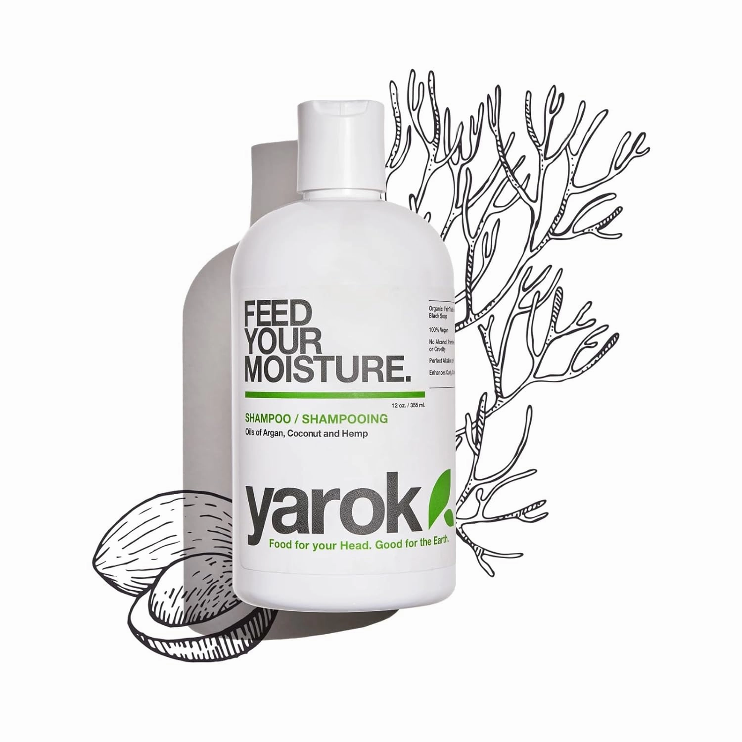 Yarok - Feed Your Moisture Shampoo - Hydrate, Detoxify & Restore - Nourishing & Moisturizing Cleanse - With Organic Argan & Coconut Oil - 100% Vegan - Gluten, Sulfate, Paraben & Cruelty Free - 12oz