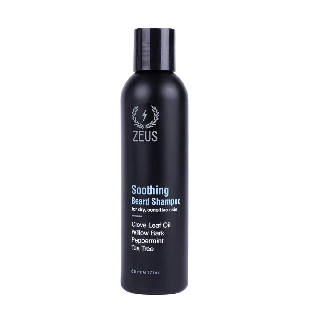 ZEUS Soothing Beard Shampoo for Men, Specialized Face & Hair Wash for Dry & Sensitive Skin, Anti-Dandruff & Itch Relief for Healthy Beard Growth (Made in USA) 6 oz.
