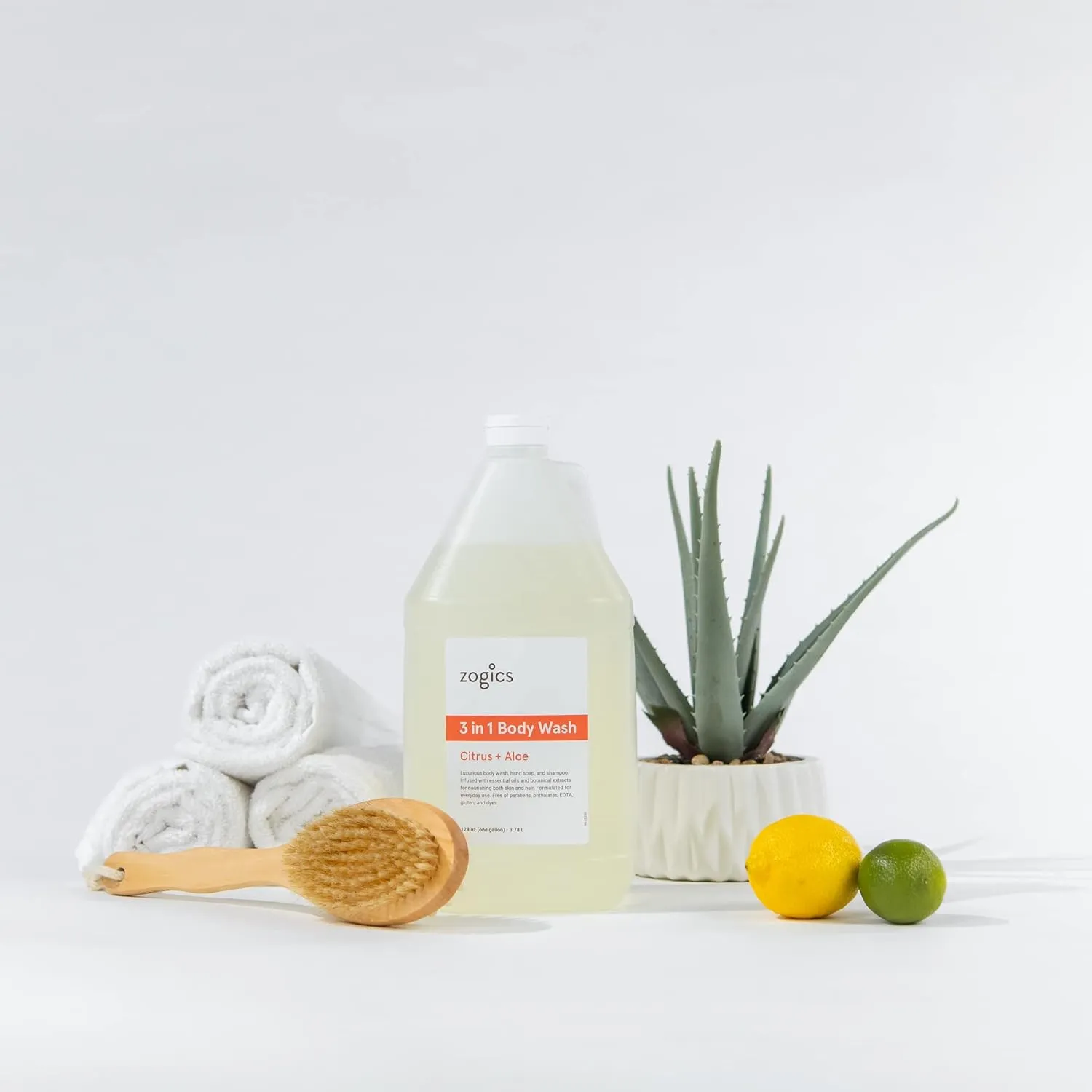 Zogics 3-in-1 Body Wash – Body Soap, Shampoo, and Hand Soap Liquid Refill All-in-One, Hydrating Plant-Based Formula, Refreshing Citrus   Aloe Scent (4 Gallons/Case)
